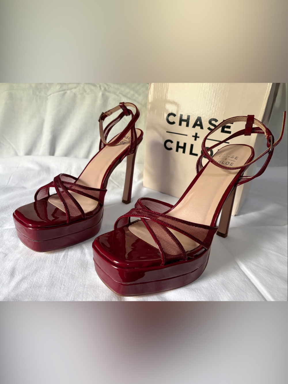 Chase + Chloe Red Patent Platform Strappy Heels